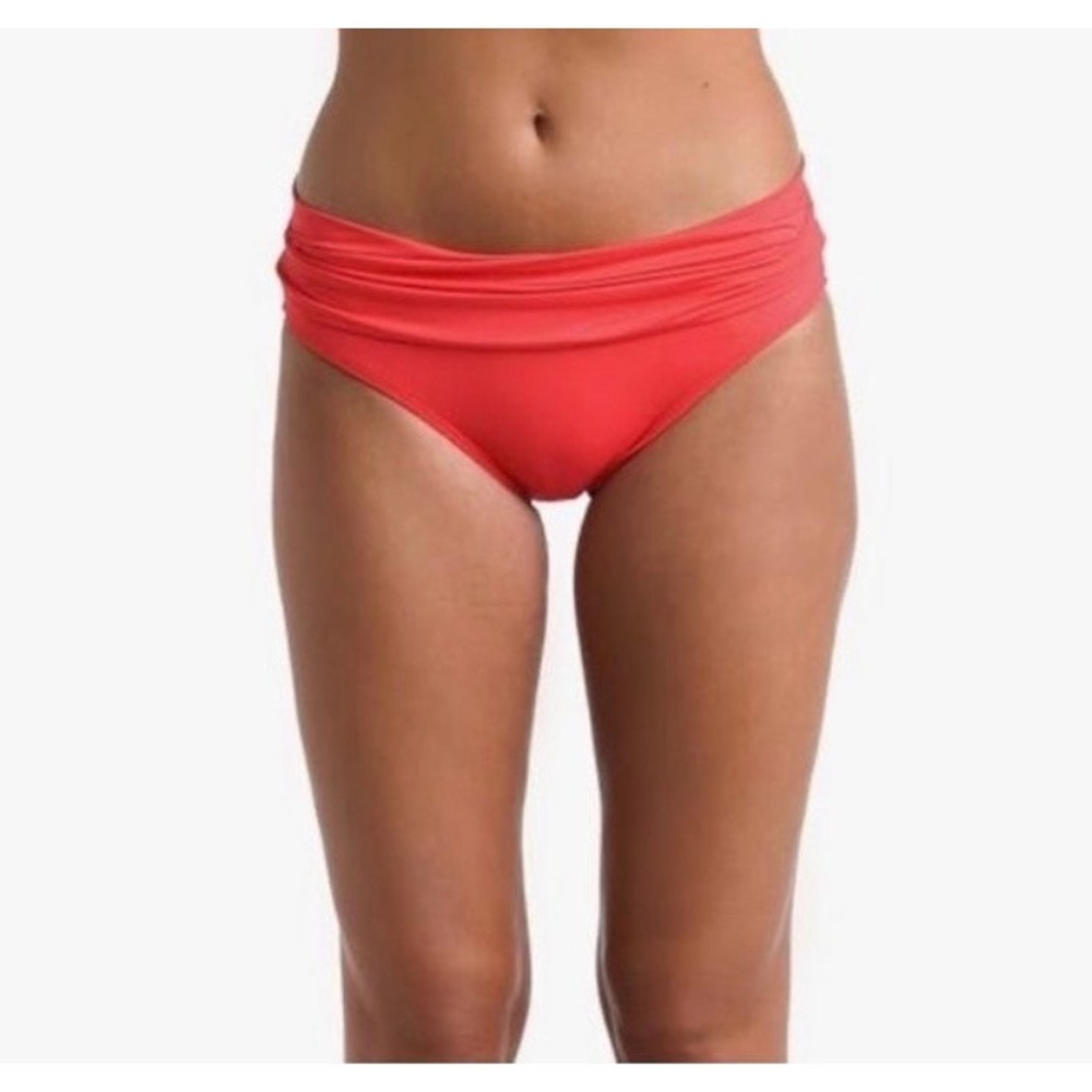 La Blanca Island Goddess Ruched Waist Bikini Bottom Hot Coral Reef LB0IG95